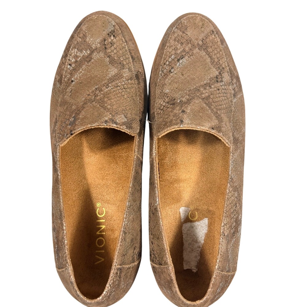 Vionic Kensley Loafers Brown Metallic Snakeskin Lug Sole Shoes Womens 7 Orthotic - Picture 2 of 5